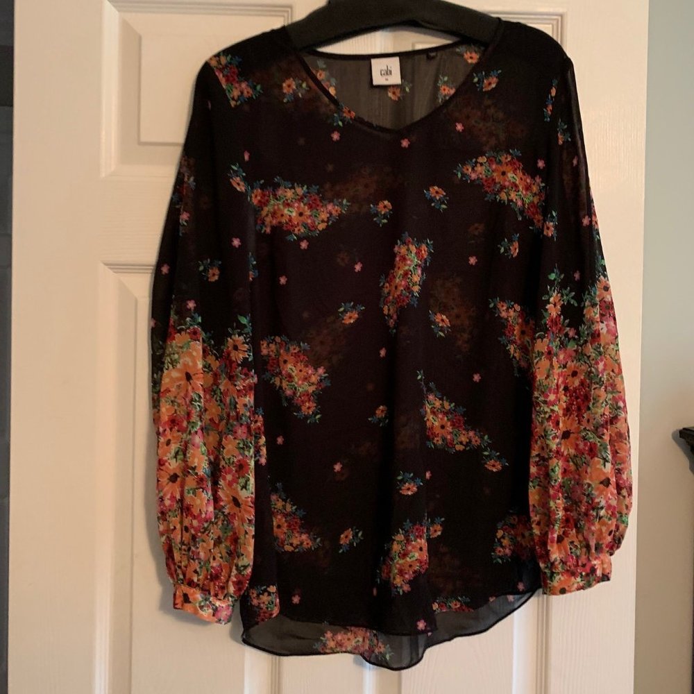 CAbi Black Floral Blouse
